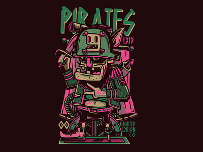 Pirates Vector Art apparel artwork clothing line green illustration nice color pink pirates ship vector