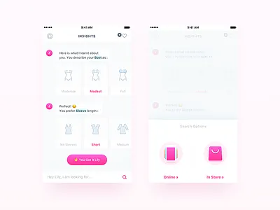 Lily App - Redesign WIP android chatbot ecommerce fashion ios iphone onboarding search ui ux