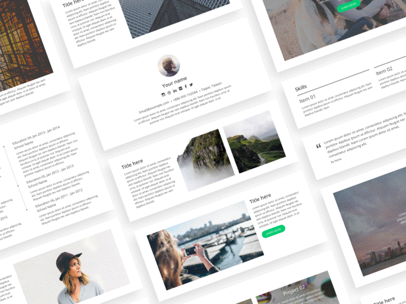 Resume snippets design compose elements green layout module portfolio profile resume snippets