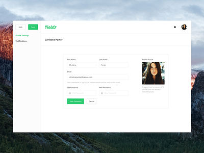 User Profile dashboard editor password profile settings user