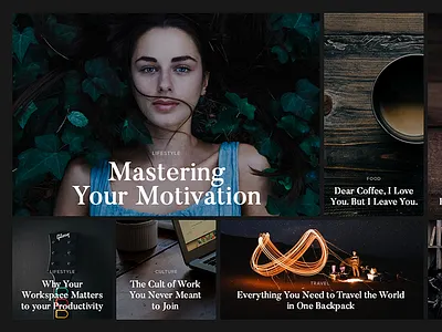 Online Magazine Dark Layout article clean content design cover dark header layout magazine photos webdesign