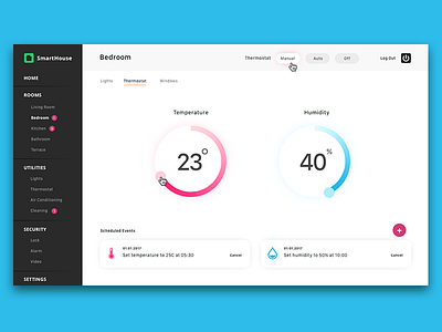 Smart House | Thermostat Control Panel app control dashboard home house smart smarthouse temperature thermostat ui ux
