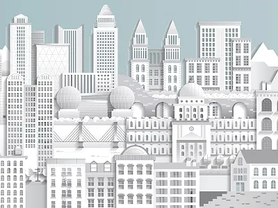 IBM Transformation City backwhite bridge buildings city gradient ibm installation wall light modern paper paper cutting shadow