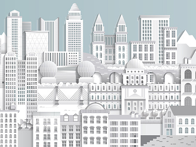 IBM Transformation City backwhite bridge buildings city gradient ibm installation wall light modern paper paper cutting shadow