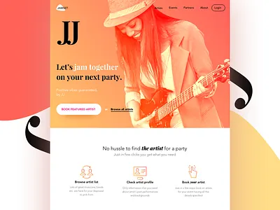 Jamset artist band booking landing page music musician profile sketchapp typography ui ux webdesign