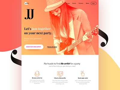 Jamset artist band booking landing page music musician profile sketchapp typography ui ux webdesign