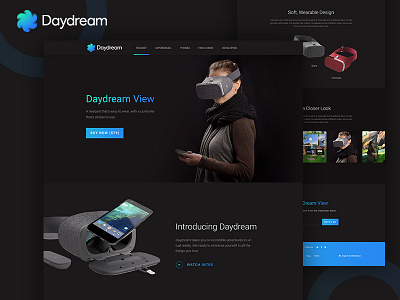 Google Daydream VR Landing Page Dark Concept dark daydream dribbble best shot google google product google vr home page landing page product landing page ui ux website