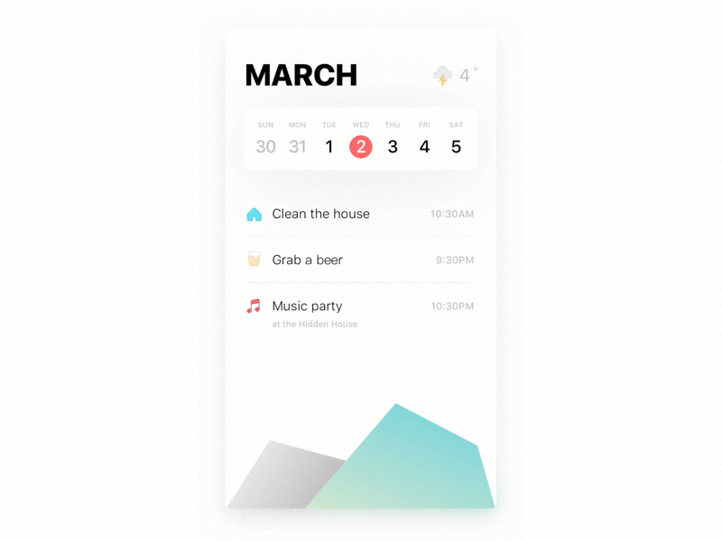 Calendar animation app calendar clean gradients gtd interaction list morden principle ui ux