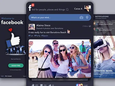 Facebook Dark Theme dark facebook fb feed friends new new look social theme ui