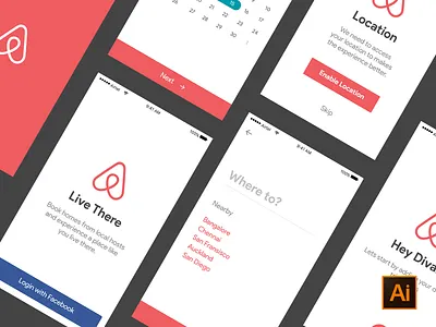 Freebie - Airbnb ui kit ai airbnb booking date selection freebie illustrator ios kit location onboarding psddd ui