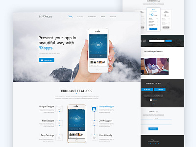 Free RxApps App Landing PSD Template app html landing one page onepage page template theme themeforest website