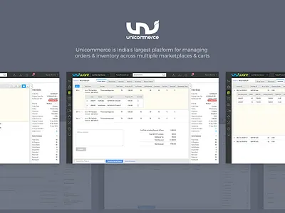 Unicommerce Order Management activities dashboard e commerce inventory invoices marketplaces orders reconciliation shipments ui ux web