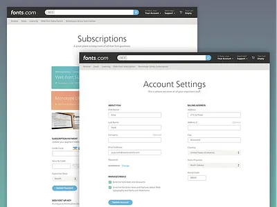 Account Pages account credit card password settings subscriptions