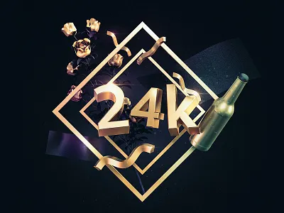 24 k 3d artwork c4d gold illustration poster simple texture typography widget