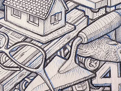 4 training services drawing illustration pencil vector