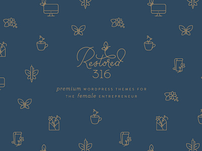 Restored 316 Pattern branding butterfly coffee envelope flower iconography icons identity lettering logo logotype script