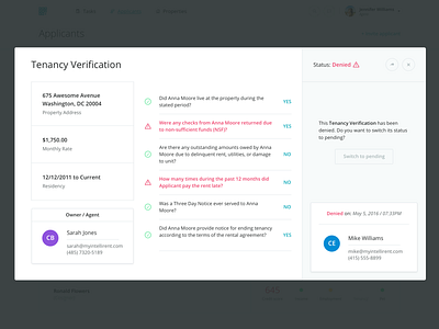 Tenancy Verification accept deny modal rent renter tenancy tenant ui verification