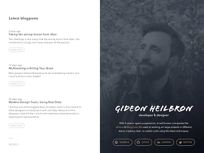 New portfolio/blog blog blue developer development ember gold portfolio typography white