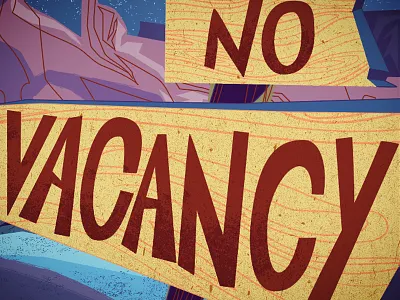 No Vacancy Texturized blue clouds desert hills illustration illustrator moon mountains road sky stars