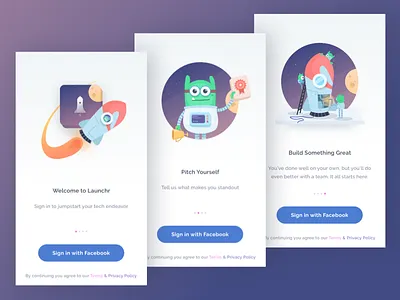Launchr App Onboarding aliens illustration intro ios mobile moon rocket space