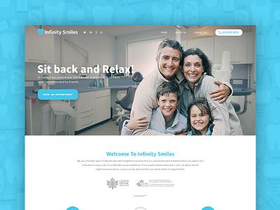 Dental Website - Home Page blue dailyui dental family flat homepage landing page material minimal template ui ux