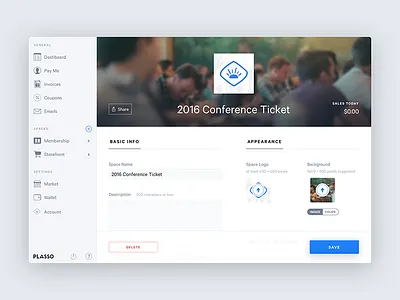 Plasso Dashboard app commerce form hero sidebar