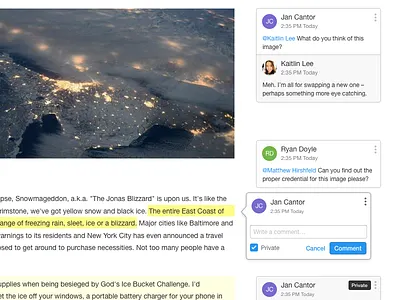 Content Creation with Comments brainstorm collaborate comment cards comments content content creation content editor docs documents private comments projects tasks