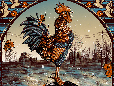 Avett Brothers Nov 10 avett brothers detroit fall geese gigposter leaves rooster silkscreen snow winter