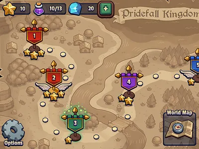 Legends TD World Map UI adobe illustrator game ui ios tower defense ui ui artist vector