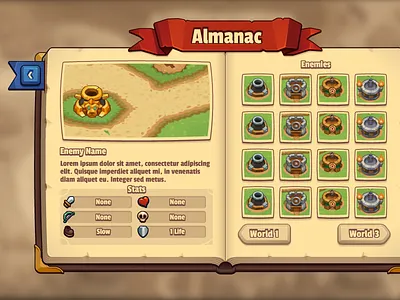 Legends TD Almanac adobe illustrator game ui ios tower defense ui ui artist vector
