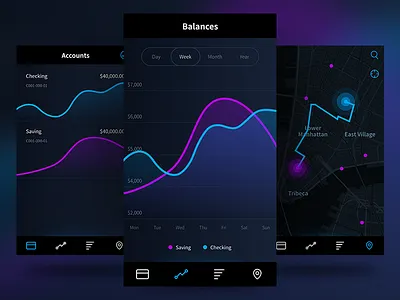 Neon Banking app black chart dark design finance financial fintech graph mobile money neon