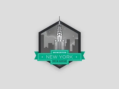 Momentum In New York architecture badge city dark flat illustration innovative new night ribbon urban