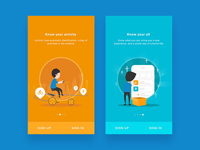 health app Slife - welcome page activity app board card chat color health illustration life page slider welcome