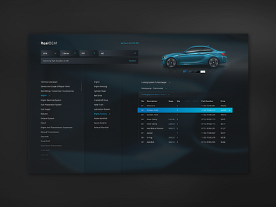 Parts List bmw car catalog color filter index list m2 shopping ui ux