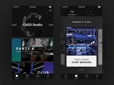 Cago Studio | app design app booking club design gradient interface ios party ui