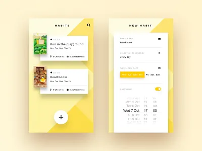 Habit App #2 card homepage illustration new setting shadow ui vector yellow