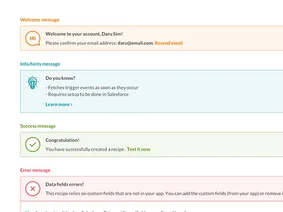 Alert Messages alert error fail flash hints icon info message notice success welcome
