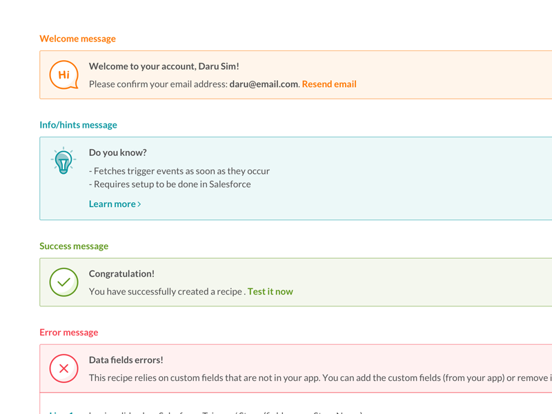 Example of Alert Messages