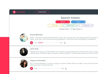 Hazanda - Seacrh Tickets filters music player service tags ui ux web