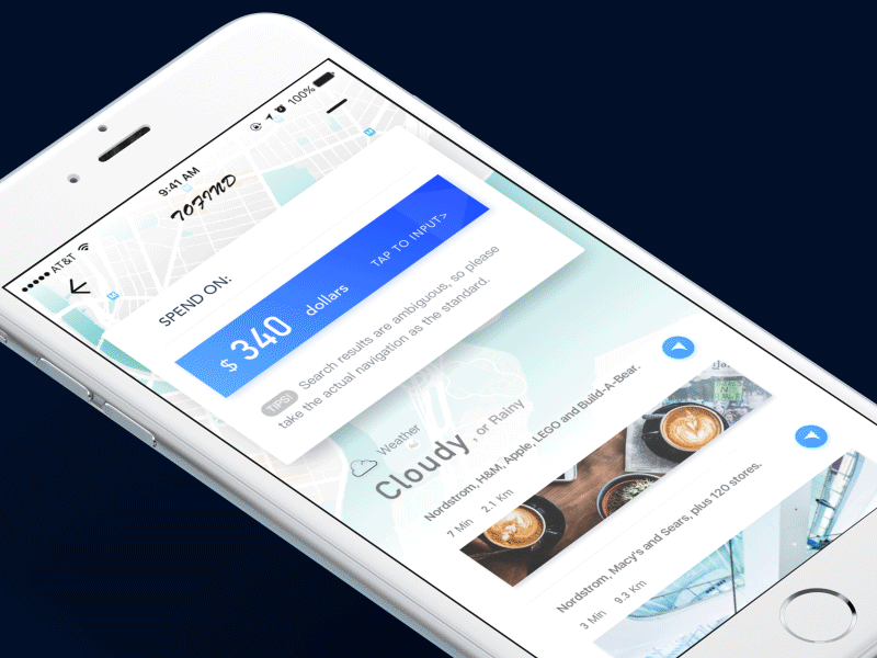 ToFind's Map Nav Flow app card concept find flow map navigation social travel ui ux