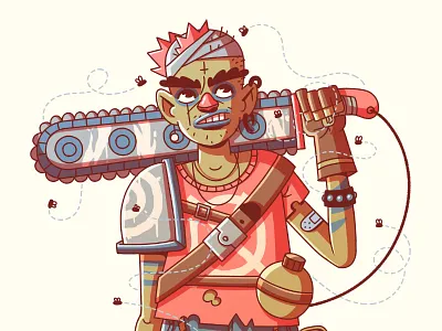 Chainsaw Chuck bandage character drawn flat flies future grunge illustration punk retro steampunk vintage