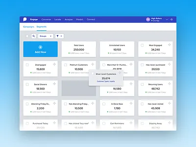 Dashboard Idea - Dragging Tiles blue dashboard dragging drop gradient grid move organize segments tiles users