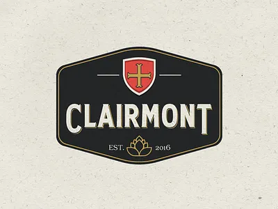 Logo design for Clairmont Beer Company beer cross logo design shield vintage
