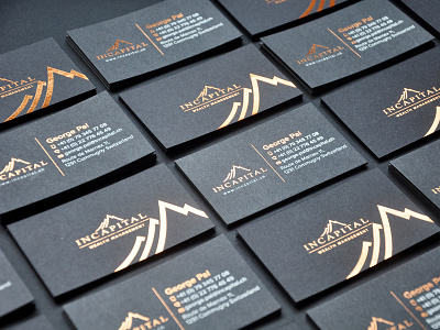 Incapital Copper Foil Black Business Card black business card copper copper foil dark grey foil gsm hotstamping incapital minimal namecard textured card