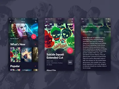 Movie App Concept app card catalogue film ios iphone movie stream suicidesquad tv