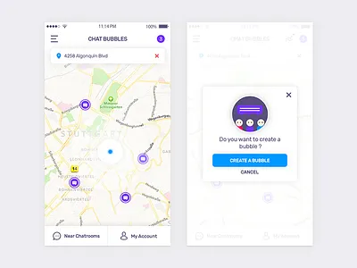 Aboki - Find people on map and start chatting app chat inbox interface map mobile ui ux