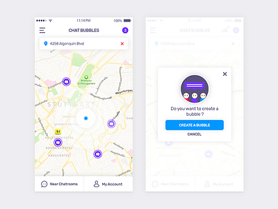 Aboki - Find people on map and start chatting app chat inbox interface map mobile ui ux