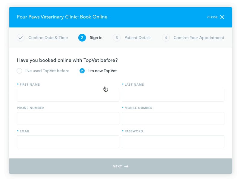 TopVet | Sign In input fields registration sign in ui ux validation