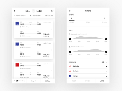 Flights results app cards clean filters ios map minimal mobile slider ui ux
