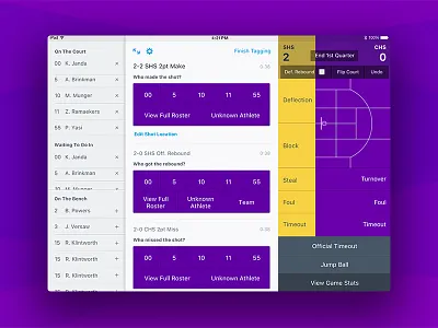 Basketball Live Tagging app basketball hudl player stats sports subbing tablet tagging team stats ui